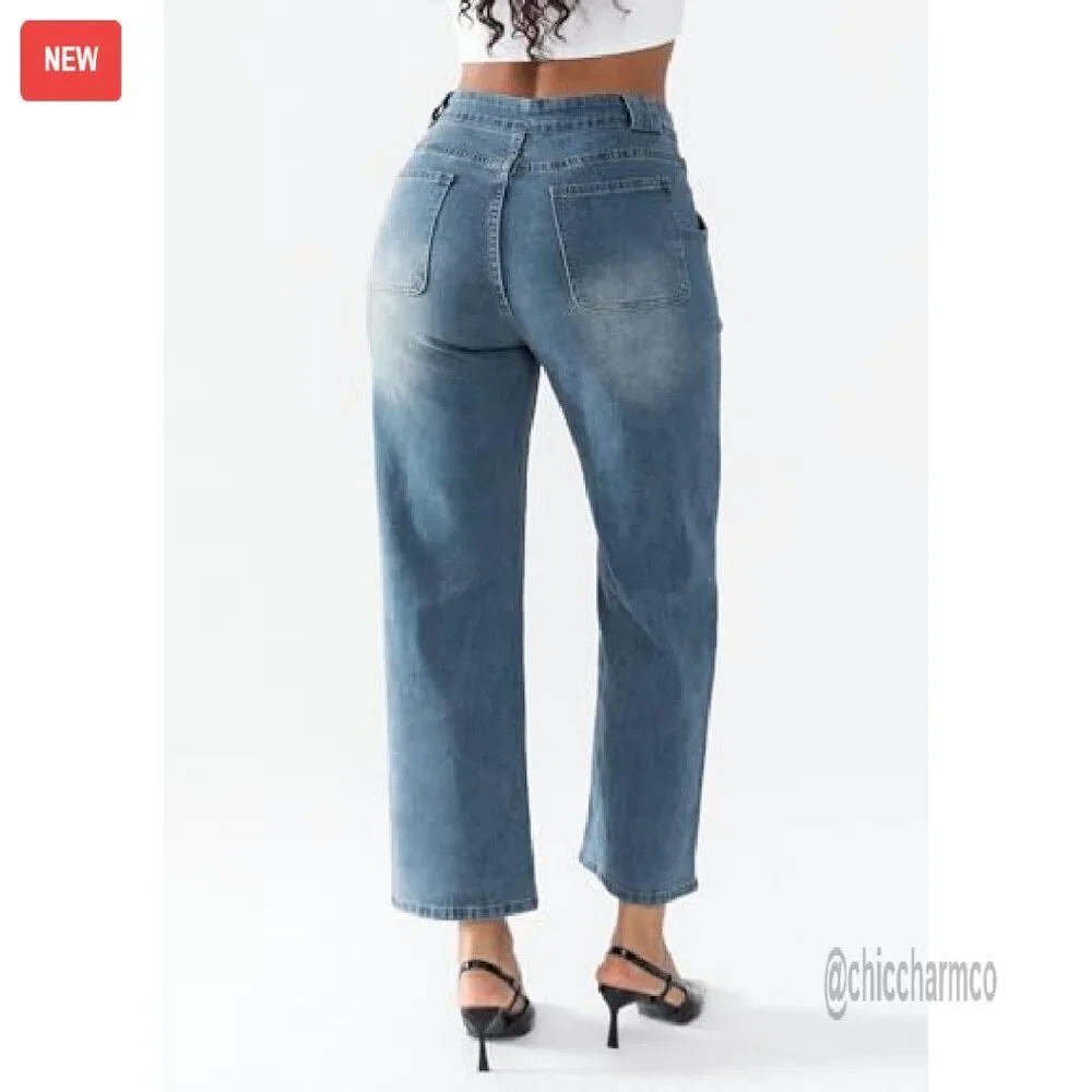 Women's Denim Shorts Mid Rise Bermuda Baggy Knee Length Jorts